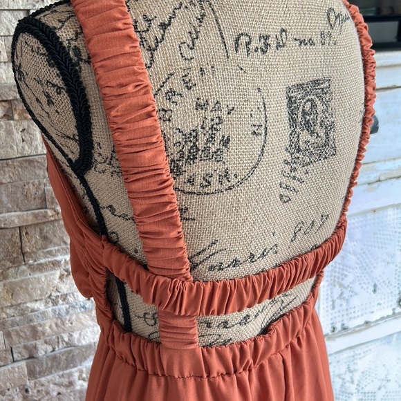 Shein burnt orange A-line back cut out boho sleeveless dress - Picture 9 of 15